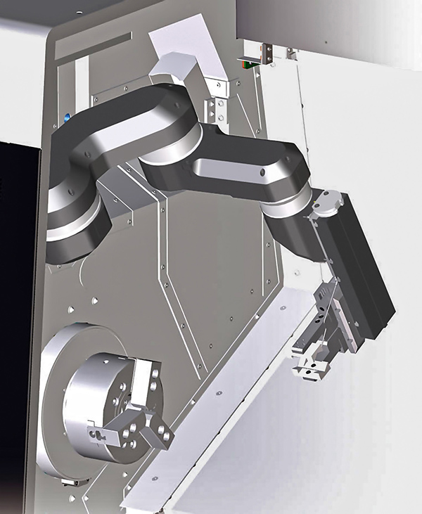 Compact turning cells with integrated robot